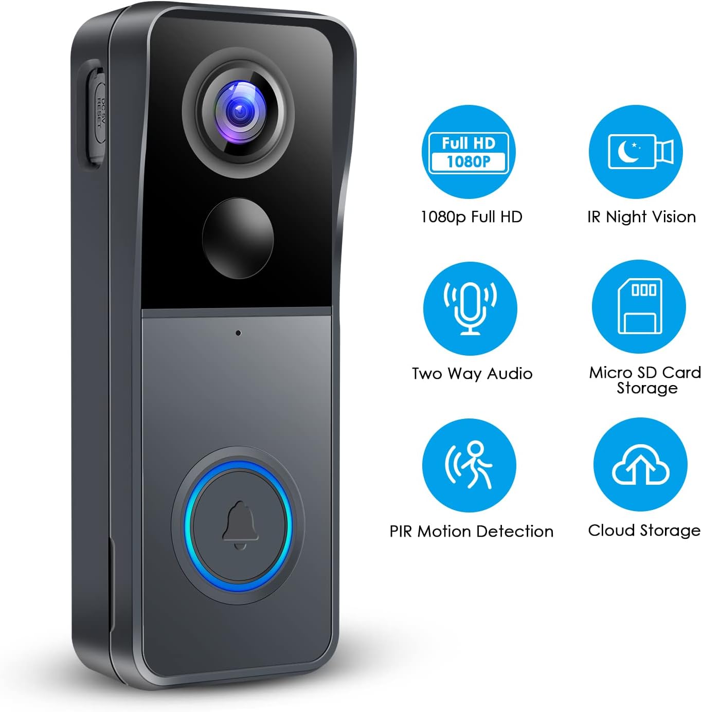 KAMEP Wireless Video Doorbell Camera with Chime, Smart Video Door Bells with Camera Battery Powered, Voice Changer, PIR Motion Detection, 1080P HD, 2-Way Audio, 2.4G WiFI, Night Vision, Support SD Card