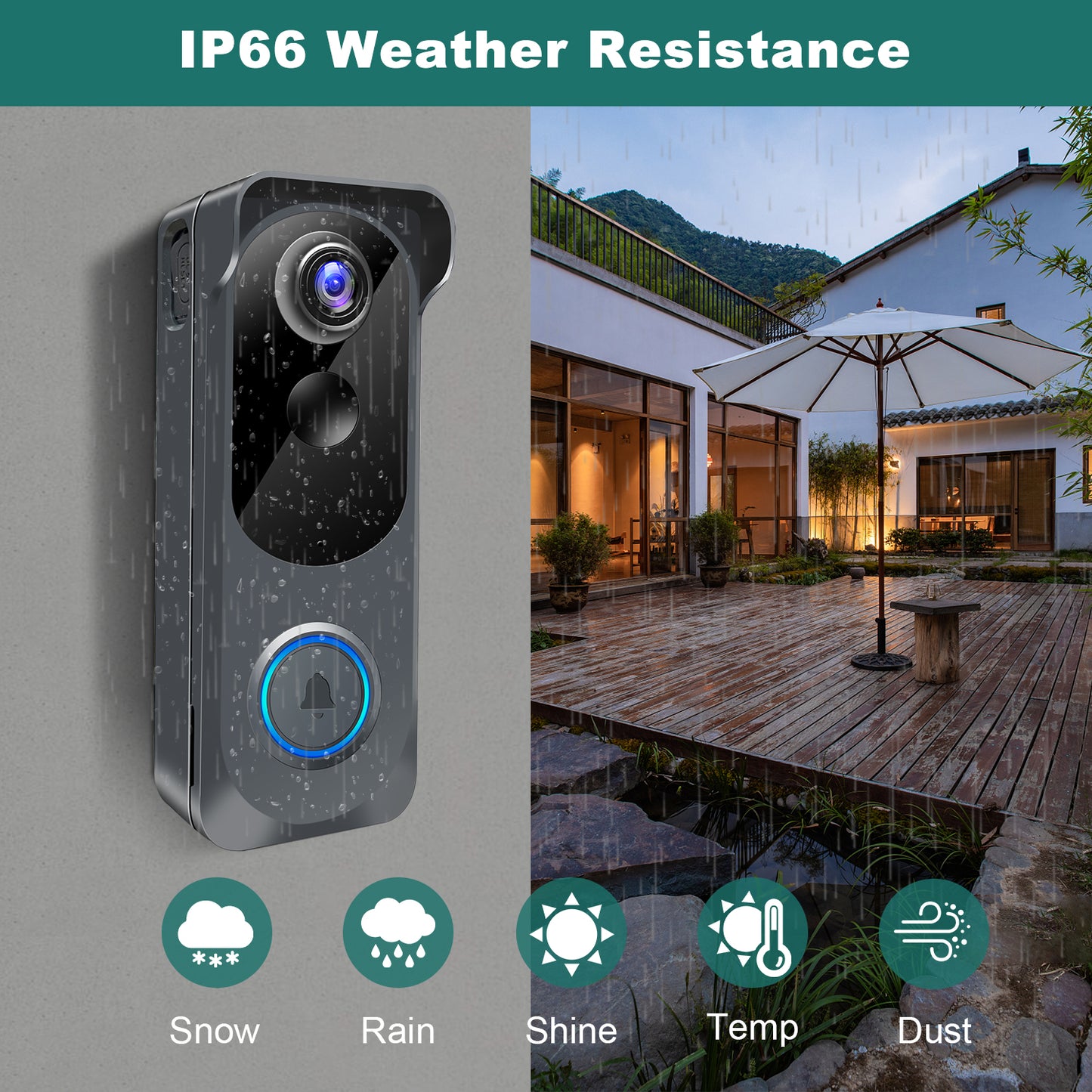 KAMEP Wireless Video Doorbell Camera with Chime, Voice Changer, Voice Message, PIR Motion Detection, Instant Alerts, 2-Way Audio, 1080P HD, Night Vision, 2.4G WiFi, IP66, Battery Powered, Works with Alexa