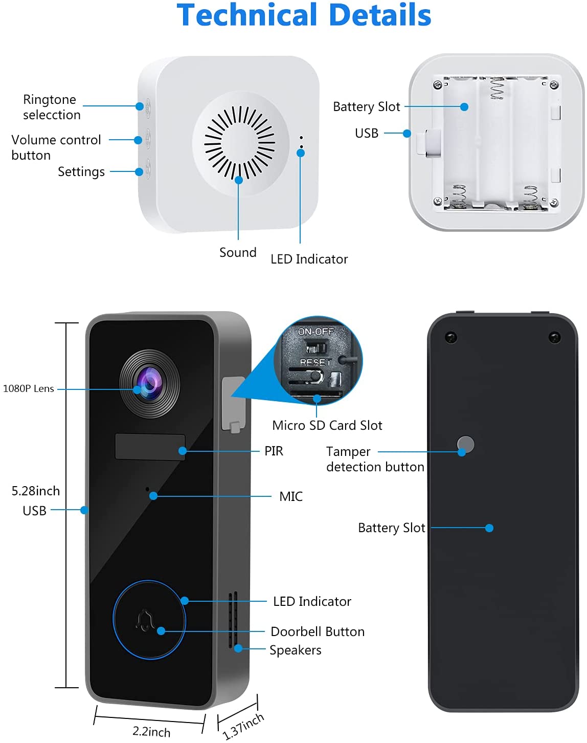 KAMEP Video Doorbell Camera Wireless Doorbell 2K HD, KAMEP Smart WiFi Camera Doorbell with PIR Motion Detection, Two-Way Audio, IR Night Vision, IP66, Support SD Card & Cloud Storage