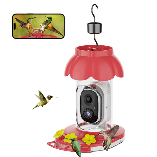 Smart Hummingbird Feeder with Camera Wireless Outdoors Bird Feeders Video Watching AI Camera with Auto Capture Videos & Motion Detection Ideal Gift for Bird Lovers