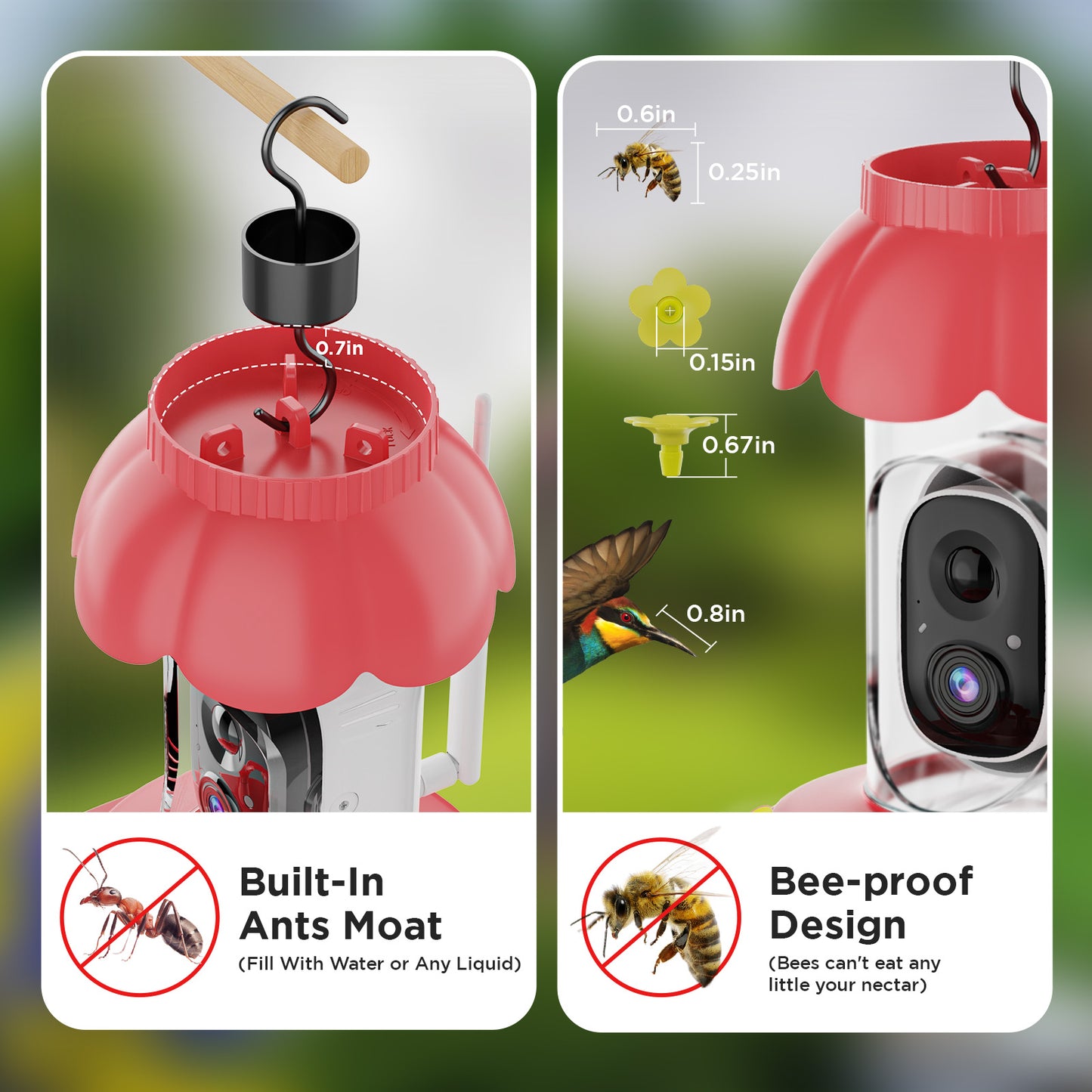 Smart Hummingbird Feeder with Camera Wireless Outdoors Bird Feeders Video Watching AI Camera with Auto Capture Videos & Motion Detection Ideal Gift for Bird Lovers