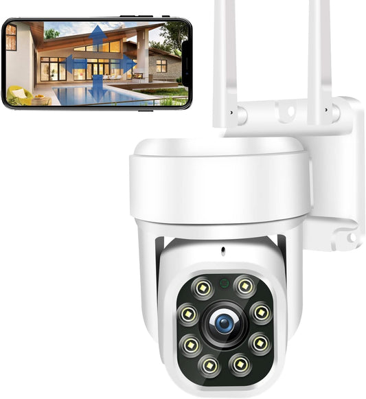 KAMEP 2K Security Camera Outdoor Wireless with Color Night Vision, 4MP PTZ CCTV Camera with 355°Pan 110°Tilt, Home 2.4GHz Wifi Wired IP Camera Auto Tracking PIR Motion Detection, Two-way Audio