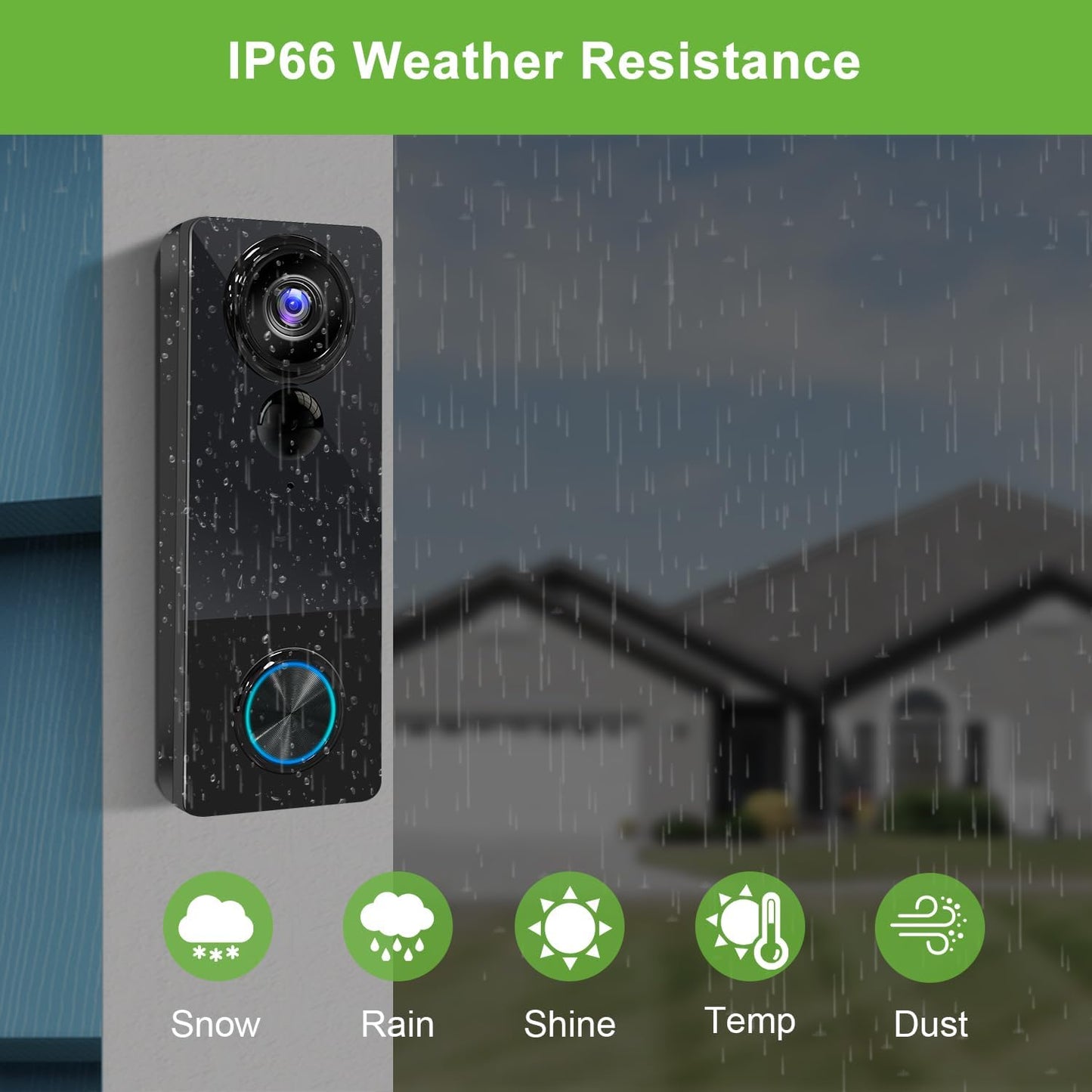 Wireless Video Doorbell Camera with Chime, 1080P HD Smart Door Bells Camera with Voice Changer, PIR Motion Detection, Night Vision, 2-Way Audio, IP66, 2.4G WiFi, Battery Powered,Works with Alexa