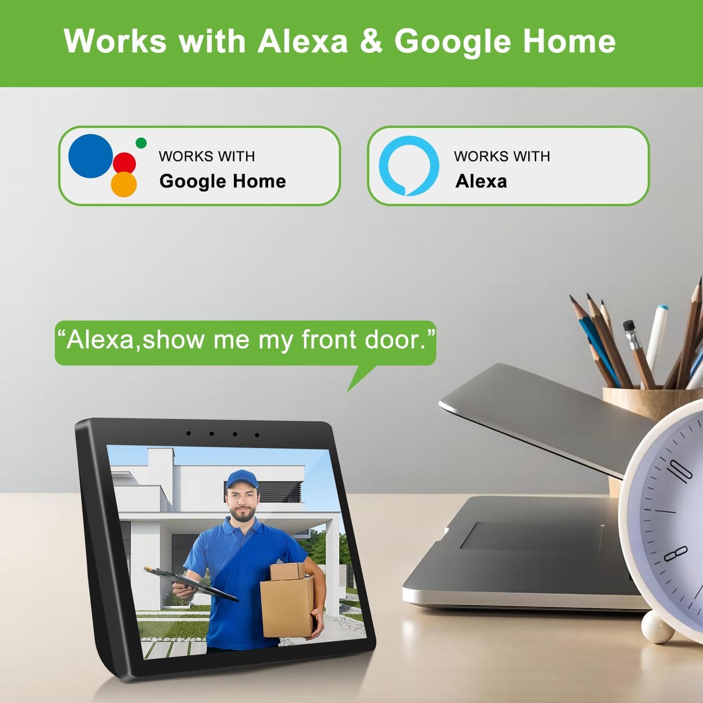Wireless Video Doorbell Camera with Chime, 1080P HD Smart Door Bells Camera with Voice Changer, PIR Motion Detection, Night Vision, 2-Way Audio, IP66, 2.4G WiFi, Battery Powered,Works with Alexa