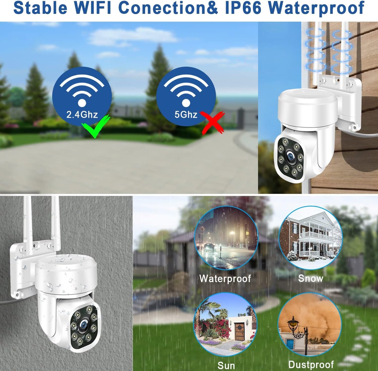 KAMEP 2K Security Camera Outdoor Wireless with Color Night Vision, 4MP PTZ CCTV Camera with 355°Pan 110°Tilt, Home 2.4GHz Wifi Wired IP Camera Auto Tracking PIR Motion Detection, Two-way Audio