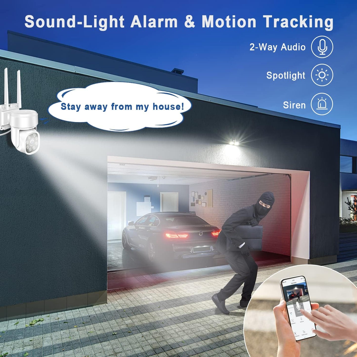 KAMEP 2K Security Camera Outdoor Wireless with Color Night Vision, 4MP PTZ CCTV Camera with 355°Pan 110°Tilt, Home 2.4GHz Wifi Wired IP Camera Auto Tracking PIR Motion Detection, Two-way Audio