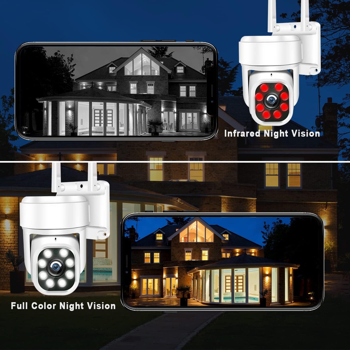 KAMEP 2K Security Camera Outdoor Wireless with Color Night Vision, 4MP PTZ CCTV Camera with 355°Pan 110°Tilt, Home 2.4GHz Wifi Wired IP Camera Auto Tracking PIR Motion Detection, Two-way Audio