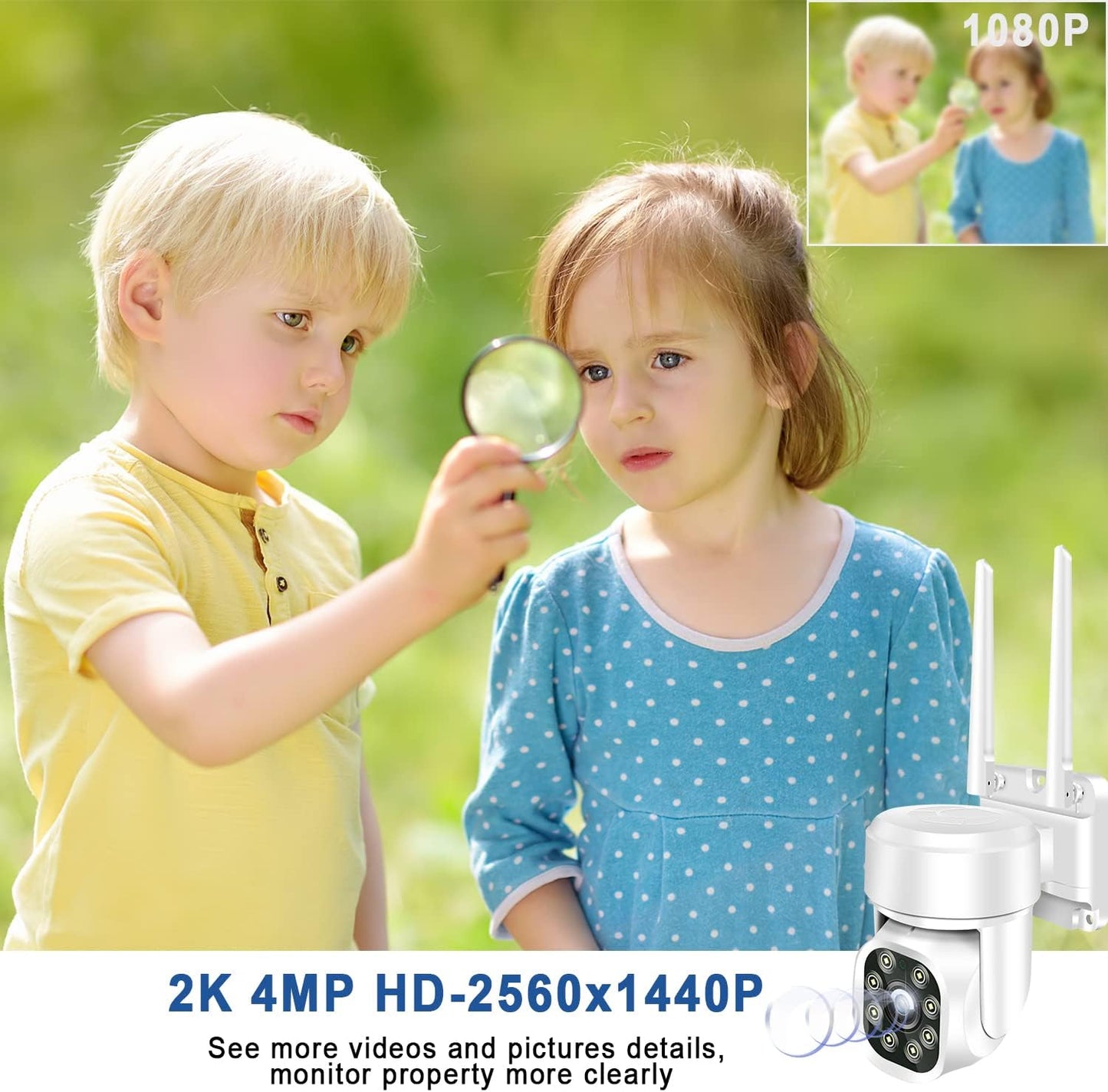 KAMEP 2K Security Camera Outdoor Wireless with Color Night Vision, 4MP PTZ CCTV Camera with 355°Pan 110°Tilt, Home 2.4GHz Wifi Wired IP Camera Auto Tracking PIR Motion Detection, Two-way Audio