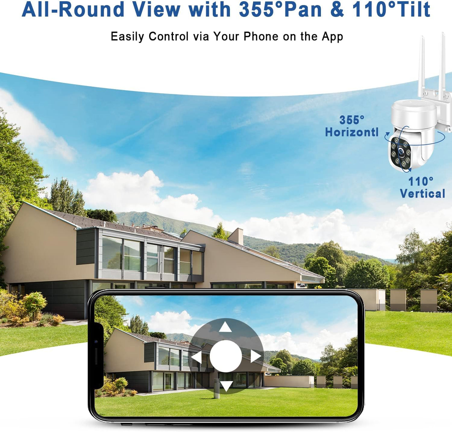KAMEP 2K Security Camera Outdoor Wireless with Color Night Vision, 4MP PTZ CCTV Camera with 355°Pan 110°Tilt, Home 2.4GHz Wifi Wired IP Camera Auto Tracking PIR Motion Detection, Two-way Audio