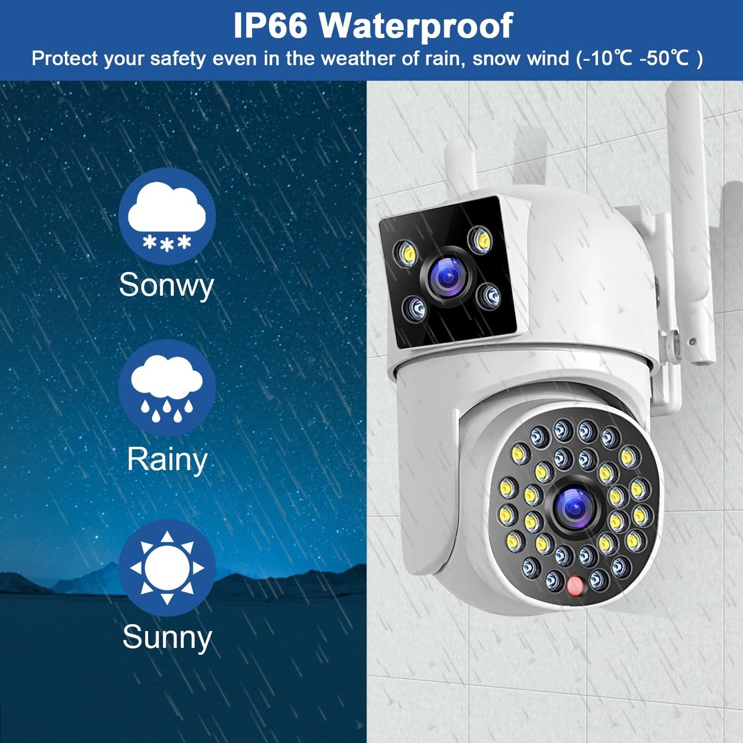 Dual Lens Security Camera Outdoor, CCTV Camera Systems with Color Night Vision, 2.4G WiFi Wireless PTZ Home Security Camera , Motion Detection,Auto Tracking, Siren Light, Pan Tilt,Two-way Audio