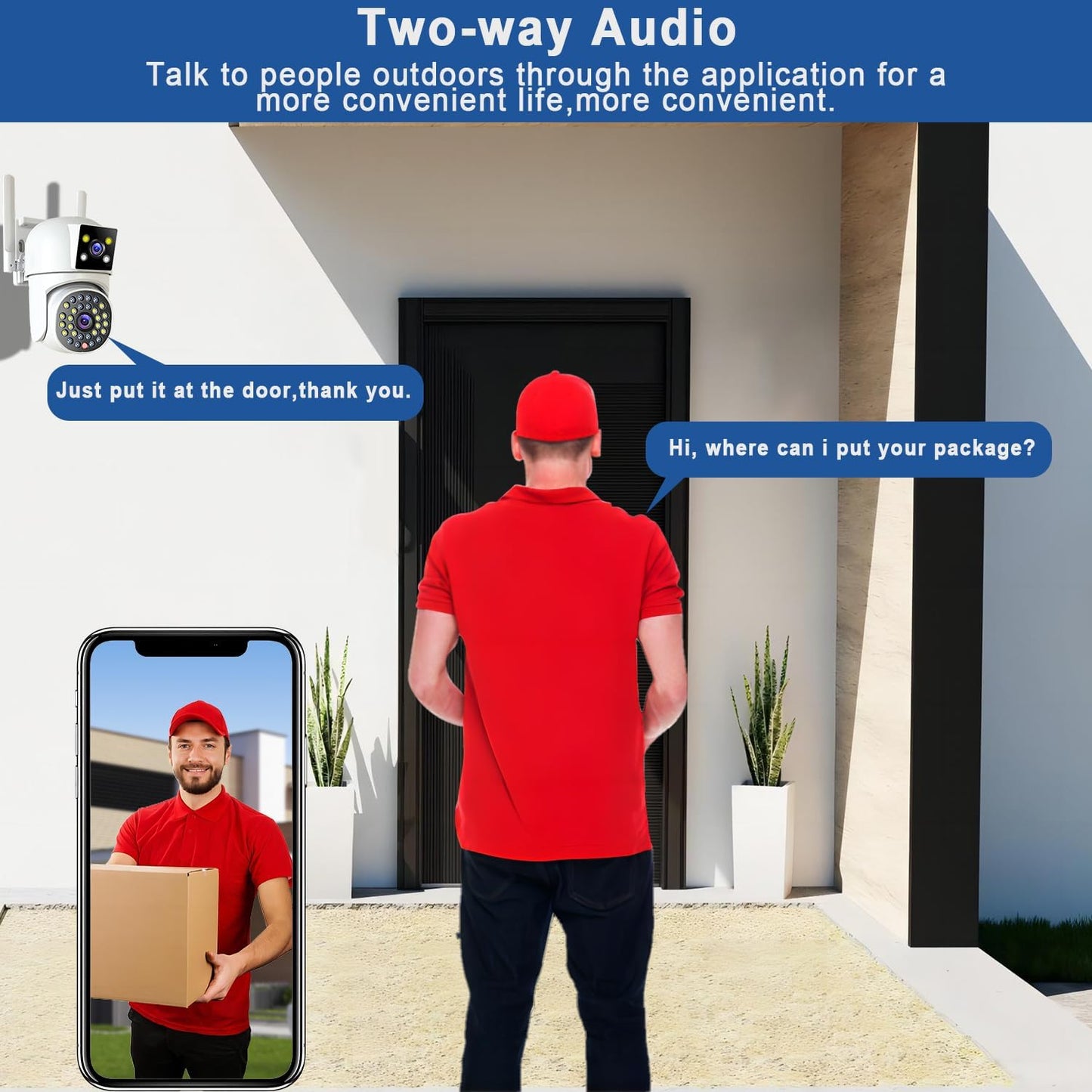 Dual Lens Security Camera Outdoor, CCTV Camera Systems with Color Night Vision, 2.4G WiFi Wireless PTZ Home Security Camera , Motion Detection,Auto Tracking, Siren Light, Pan Tilt,Two-way Audio