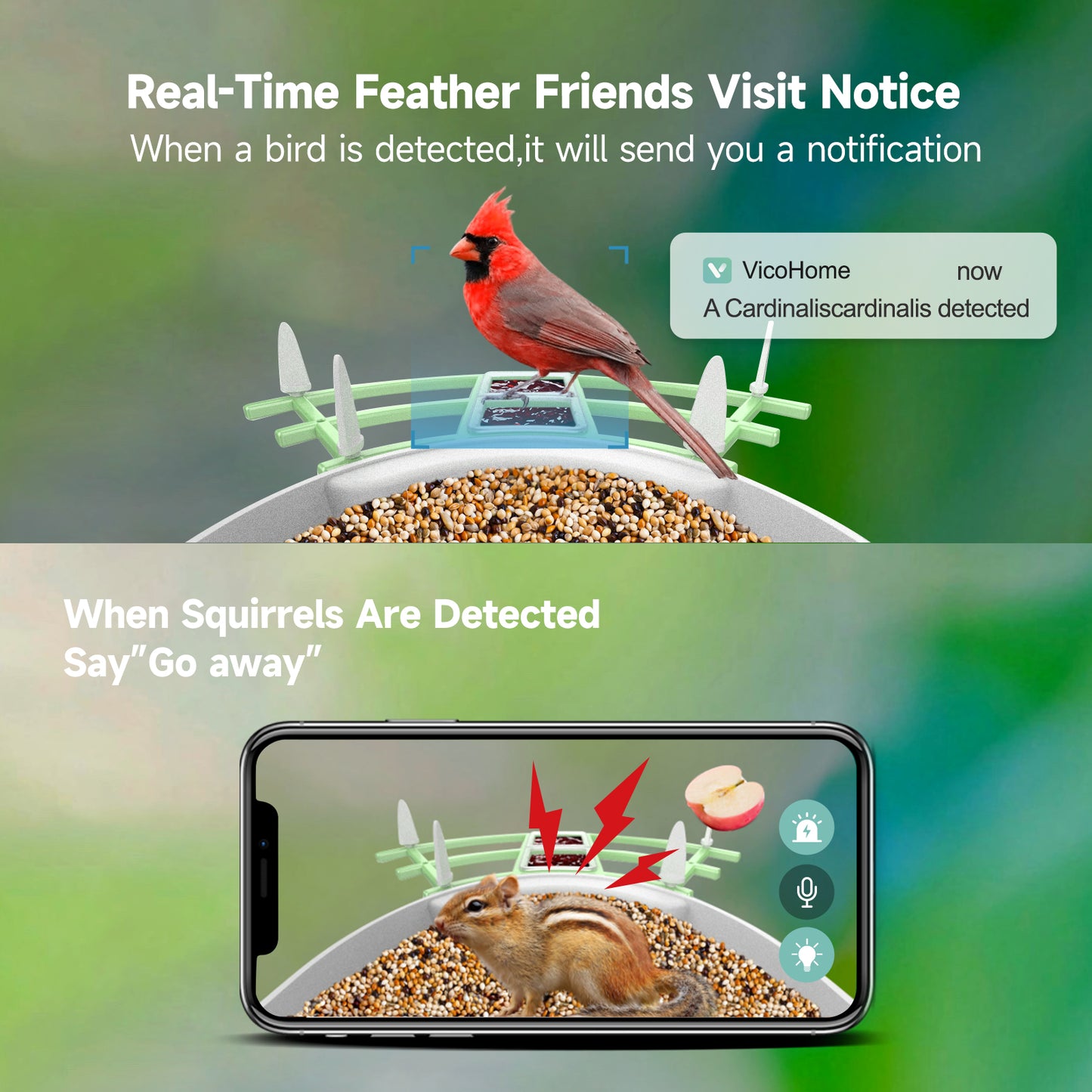 Smart Bird Feeder with Camera, Smart Birdwatching Wireless Outdoor Camera, 1080P Solar Powered Bird Watching Camera Auto Capture Bird Videos & Motion Detection