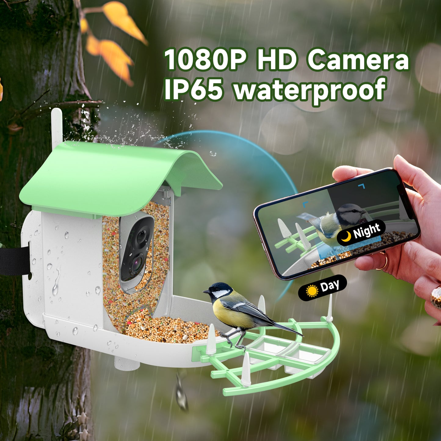 Smart Bird Feeder with Camera, Smart Birdwatching Wireless Outdoor Camera, 1080P Solar Powered Bird Watching Camera Auto Capture Bird Videos & Motion Detection