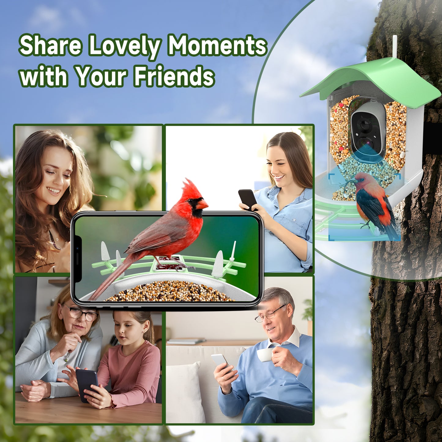 Smart Bird Feeder with Camera, Smart Birdwatching Wireless Outdoor Camera, 1080P Solar Powered Bird Watching Camera Auto Capture Bird Videos & Motion Detection