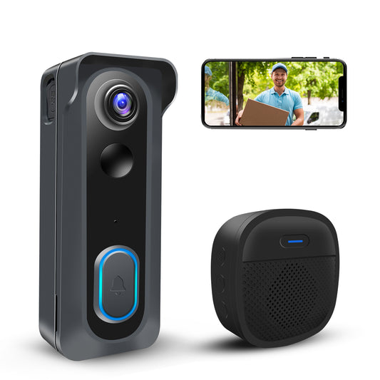 KAMEP Wireless Video Doorbell Camera with Chime, WiFi Door Bells Cameras with Voice Changer, PIR Motion Detection,1080P HD, Night Vision, Two-Way Audio, Battery Powered, 2.4G WiFi, IP66, Works with Alexa