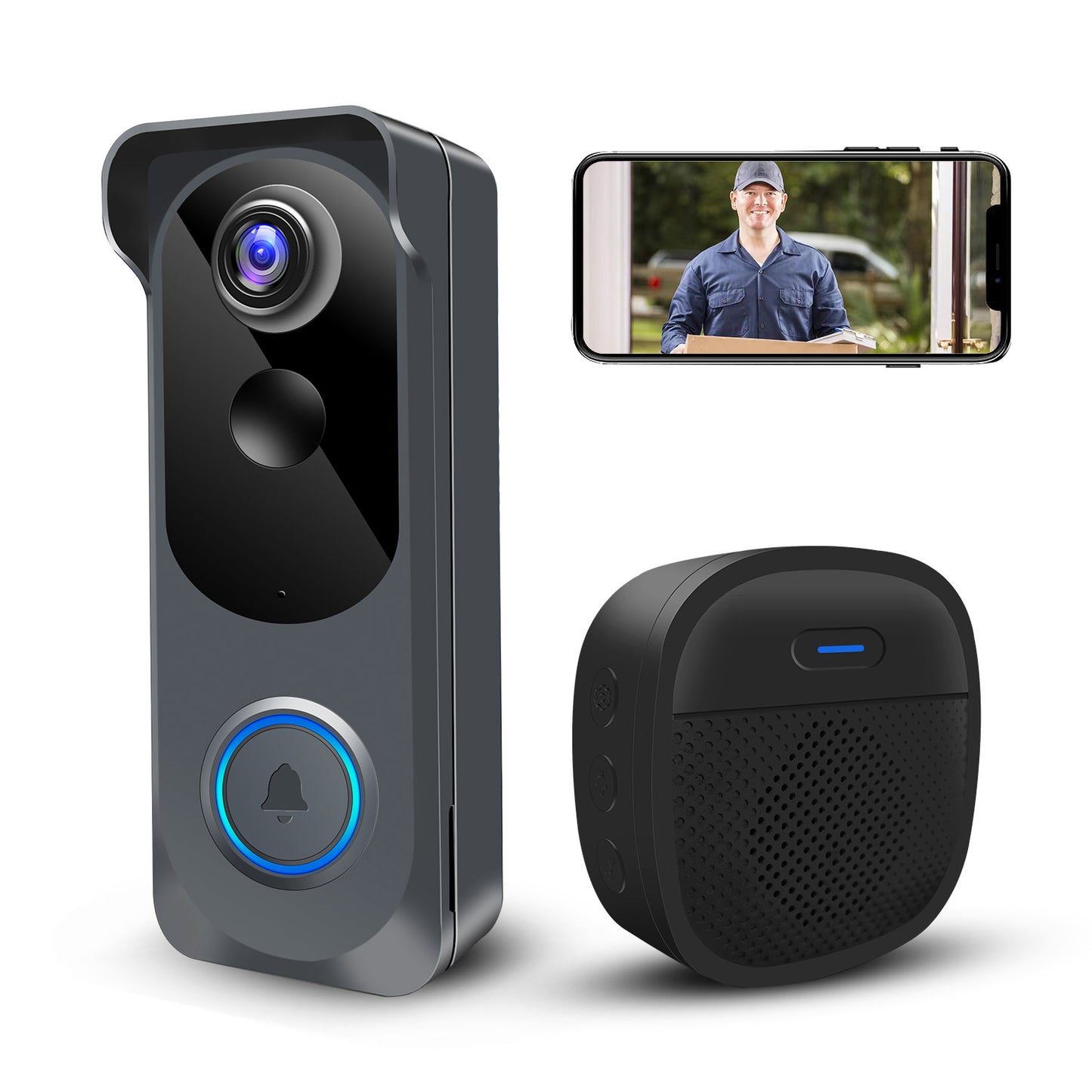 KAMEP Wireless Video Doorbell Camera with Chime, Voice Changer, Voice Message, PIR Motion Detection, Instant Alerts, 2-Way Audio, 1080P HD, Night Vision, 2.4G WiFi, IP66, Battery Powered, Works with Alexa