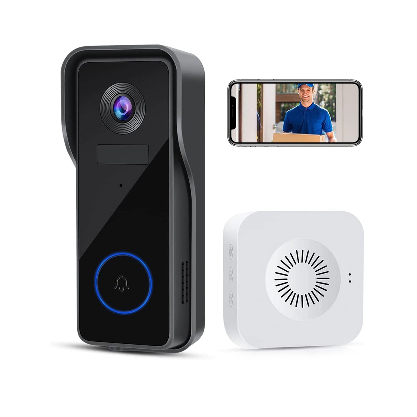 KAMEP Video Doorbell Camera Wireless Doorbell 2K HD, KAMEP Smart WiFi Camera Doorbell with PIR Motion Detection, Two-Way Audio, IR Night Vision, IP66, Support SD Card & Cloud Storage